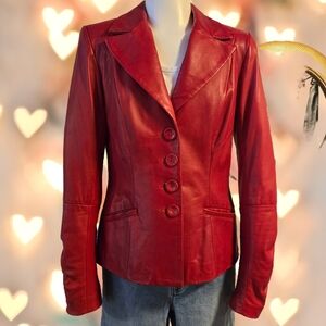 Danier Italian Leather Red‎ Blazer Jacket | 2XS